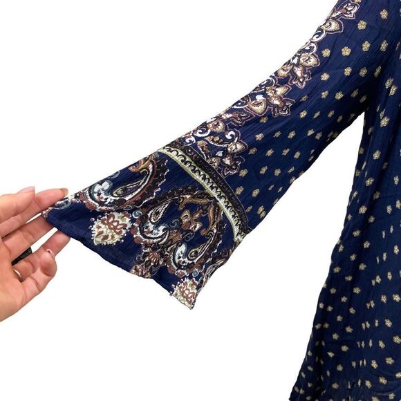 Angie Apparel Navy Paisley Bell-Sleeve Peasant Dress Size Large - Picture 9 of 11